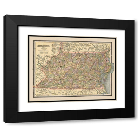 Virginia, West Virginia - Cram 1888 Black Modern Wood Framed Art Print with Double Matting by Cram