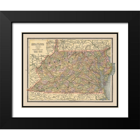 Virginia, West Virginia - Cram 1888 Black Modern Wood Framed Art Print with Double Matting by Cram
