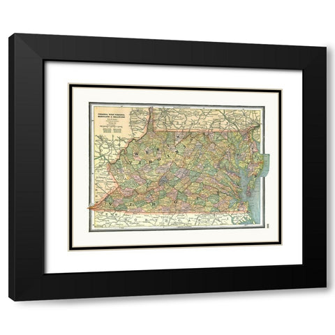 Virginia, Maryland, Delaware - Johnson 1888 Black Modern Wood Framed Art Print with Double Matting by Johnson
