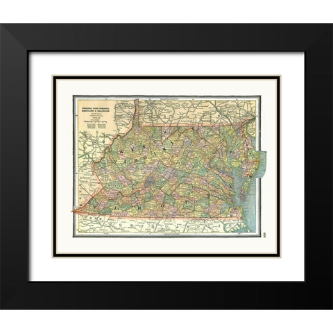 Virginia, Maryland, Delaware - Johnson 1888 Black Modern Wood Framed Art Print with Double Matting by Johnson