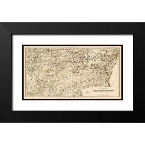 Washington and Ohio Railroad - Colton 1870 Black Modern Wood Framed Art Print with Double Matting by Colton