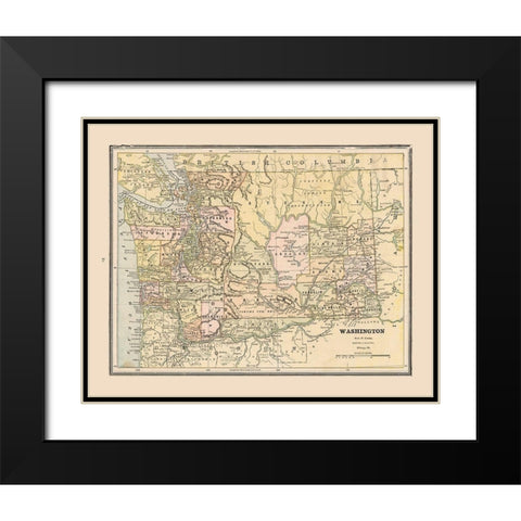 Washington, United States - Cram 1888 Black Modern Wood Framed Art Print with Double Matting by Cram