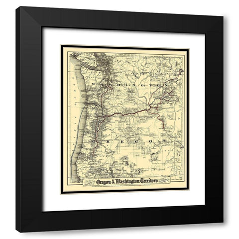 Oregon and Washington Territory - Colton 1880 Black Modern Wood Framed Art Print with Double Matting by Colton