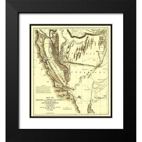 Oregon, Upper California - Preuss 1848 Black Modern Wood Framed Art Print with Double Matting by Preuss