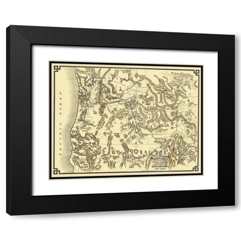 Washington and Oregon with Rail Routes - 1874 Black Modern Wood Framed Art Print with Double Matting by Unknown