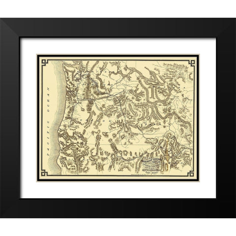 Washington and Oregon with Rail Routes - 1874 Black Modern Wood Framed Art Print with Double Matting by Unknown