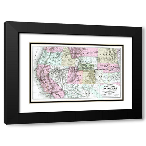 Pacific Railroad with Routes to California 1877 Black Modern Wood Framed Art Print with Double Matting by Williams