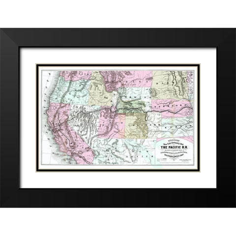 Pacific Railroad with Routes to California 1877 Black Modern Wood Framed Art Print with Double Matting by Williams