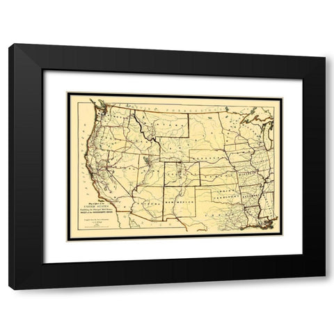 Mail Routes West of the Mississippi River Black Modern Wood Framed Art Print with Double Matting by Boyd