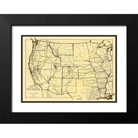 Mail Routes West of the Mississippi River Black Modern Wood Framed Art Print with Double Matting by Boyd