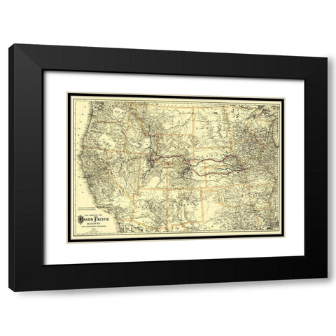 Union Pacific Railway - Colton 1882 Black Modern Wood Framed Art Print with Double Matting by Colton