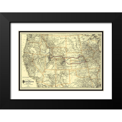 Union Pacific Railway - Colton 1882 Black Modern Wood Framed Art Print with Double Matting by Colton