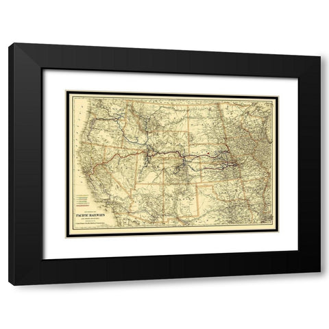 Pacific Railways - Colton 1887 Black Modern Wood Framed Art Print with Double Matting by Colton