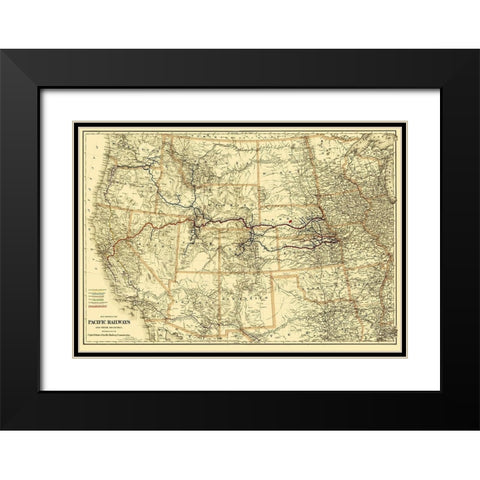 Pacific Railways - Colton 1887 Black Modern Wood Framed Art Print with Double Matting by Colton