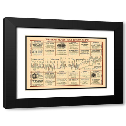 Western Motor Car Route Guide - 1915 Black Modern Wood Framed Art Print with Double Matting by Unknown