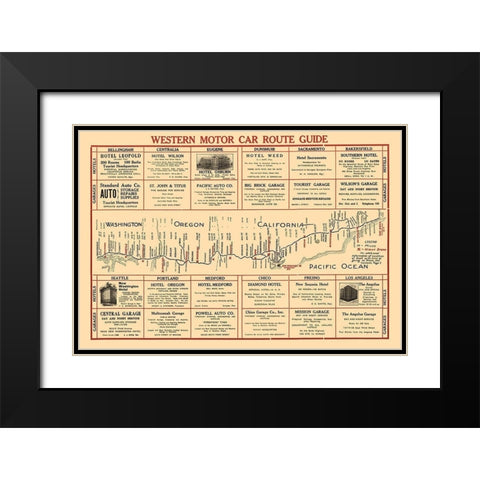 Western Motor Car Route Guide - 1915 Black Modern Wood Framed Art Print with Double Matting by Unknown