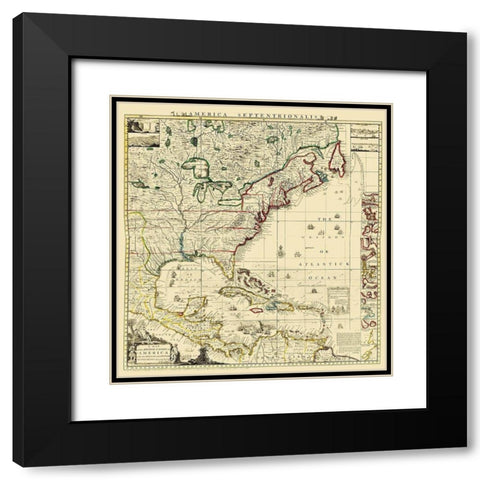 Amerique Septentrionale - Popple 1733 Black Modern Wood Framed Art Print with Double Matting by Popple