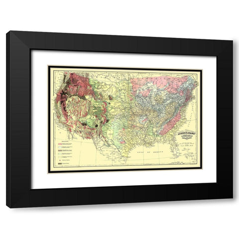 US and Territories Geological Map 1874 Black Modern Wood Framed Art Print with Double Matting by Asher