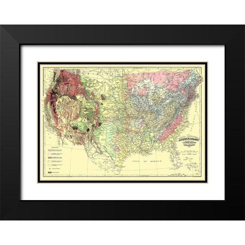 US and Territories Geological Map 1874 Black Modern Wood Framed Art Print with Double Matting by Asher