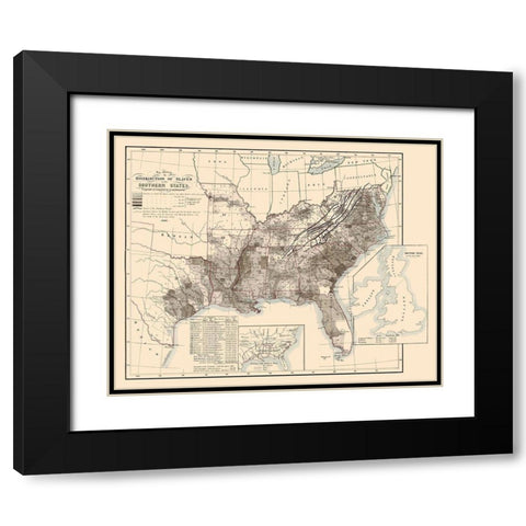 Disributiont of Slaves In the Southern States 1865 Black Modern Wood Framed Art Print with Double Matting by Steinwehr