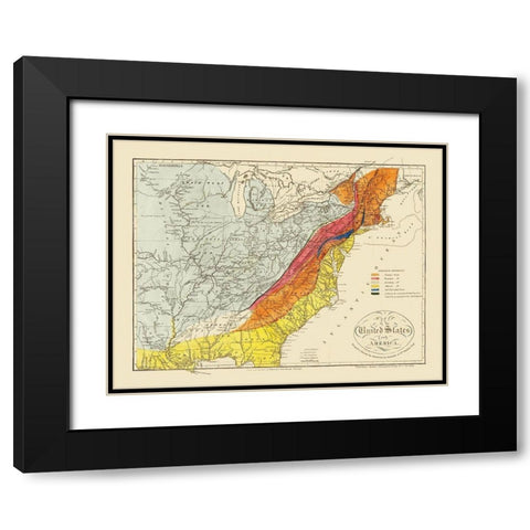 United States of America - Melish 1817 Black Modern Wood Framed Art Print with Double Matting by Melish