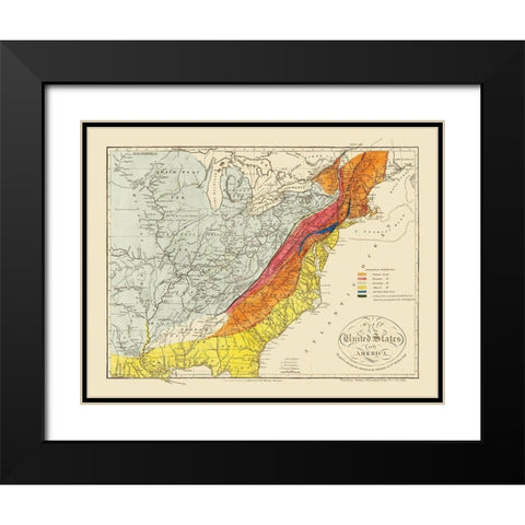 United States of America - Melish 1817 Black Modern Wood Framed Art Print with Double Matting by Melish