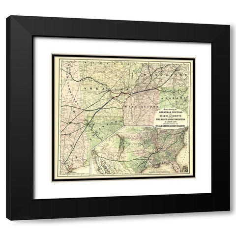 Texas and Northeastern Railway - Colton 1872 Black Modern Wood Framed Art Print with Double Matting by Colton