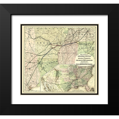Texas and Northeastern Railway - Colton 1872 Black Modern Wood Framed Art Print with Double Matting by Colton