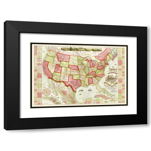American Union Railroads - Haasis 1866 Black Modern Wood Framed Art Print with Double Matting by Haasis