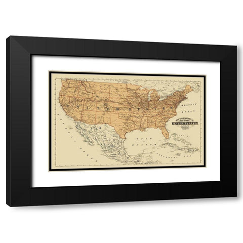 United States Mexico Canada - Andreas 1873 Black Modern Wood Framed Art Print with Double Matting by Andreas
