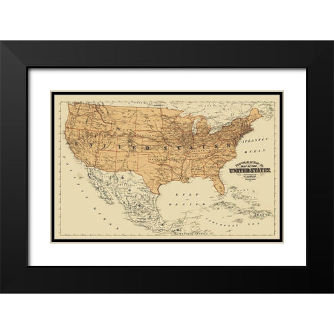 United States Mexico Canada - Andreas 1873 Black Modern Wood Framed Art Print with Double Matting by Andreas