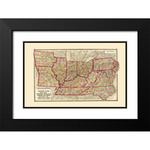 US - Iowa and Missouri - Pennsylvania and Carolina Black Modern Wood Framed Art Print with Double Matting by Baltimore