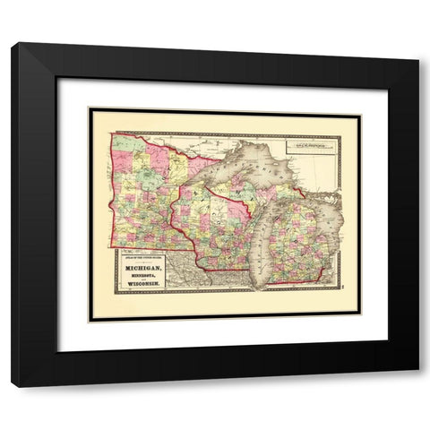 Michigan, Minnesota , Wisconsin - Baltimore 1873 Black Modern Wood Framed Art Print with Double Matting by Baltimore