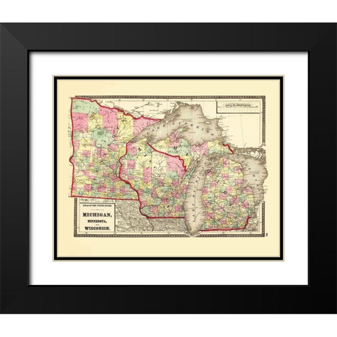 Michigan, Minnesota , Wisconsin - Baltimore 1873 Black Modern Wood Framed Art Print with Double Matting by Baltimore