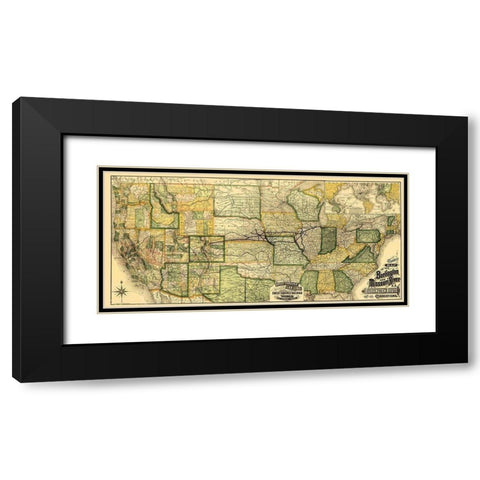 Burlington and Missouri River Railroad 1882 Black Modern Wood Framed Art Print with Double Matting by Rand McNally