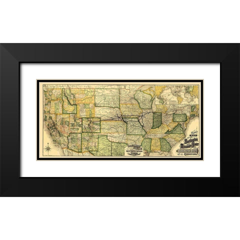 Burlington and Missouri River Railroad 1882 Black Modern Wood Framed Art Print with Double Matting by Rand McNally