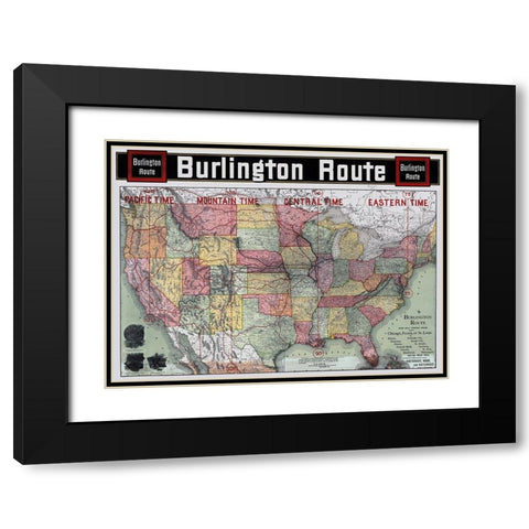 Burlington Railroad Route - Rand McNally 1892 Black Modern Wood Framed Art Print with Double Matting by Rand McNally