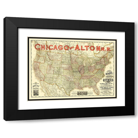 Chicago and Alton Railroad - Rand McNally 1883 Black Modern Wood Framed Art Print with Double Matting by Rand McNally
