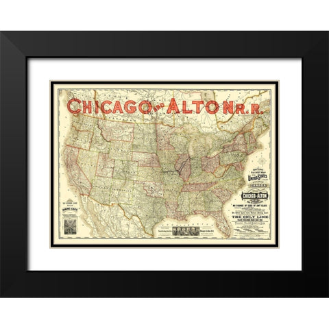 Chicago and Alton Railroad - Rand McNally 1883 Black Modern Wood Framed Art Print with Double Matting by Rand McNally