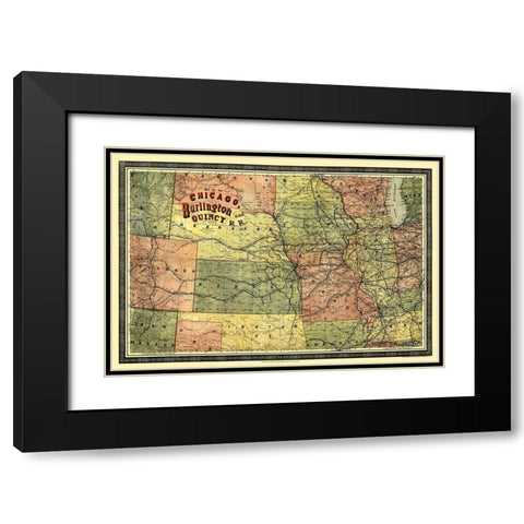 Chicago, Burlington and Quincy Railroad 1879 Black Modern Wood Framed Art Print with Double Matting by Heubach