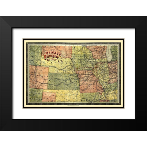Chicago, Burlington and Quincy Railroad 1879 Black Modern Wood Framed Art Print with Double Matting by Heubach