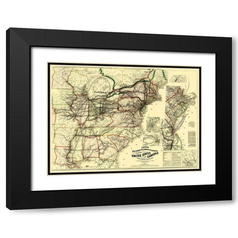 Railroads, Telegraph, Express in US, Canada 1867 Black Modern Wood Framed Art Print with Double Matting by Lloyd
