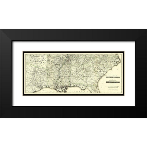 United States Southern Railroads - Colton 1883 Black Modern Wood Framed Art Print with Double Matting by Colton