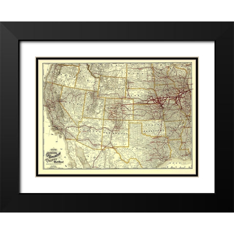 Chicago, Burlington and Quincy Railroad 1881 Black Modern Wood Framed Art Print with Double Matting by Cram