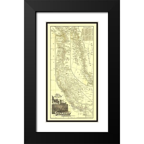Pacific Coast Steamship Company Routes - 1891 Black Modern Wood Framed Art Print with Double Matting by McNally