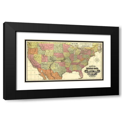 Atchison, Topeka and Santa Fe Railroad 1888 Black Modern Wood Framed Art Print with Double Matting by Rand McNally