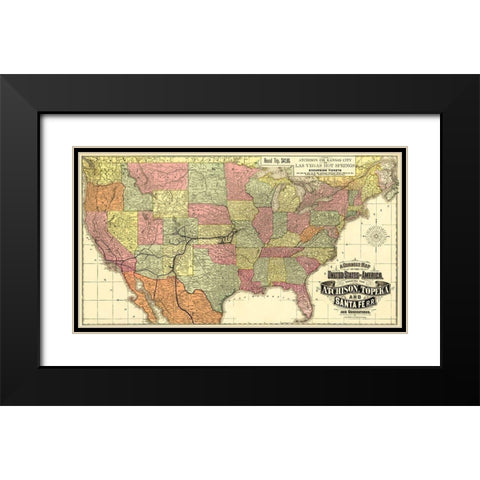 Atchison, Topeka and Santa Fe Railroad 1888 Black Modern Wood Framed Art Print with Double Matting by Rand McNally