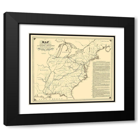 Baltimore and Ohio Railroad with Connections 1840 Black Modern Wood Framed Art Print with Double Matting by Weber