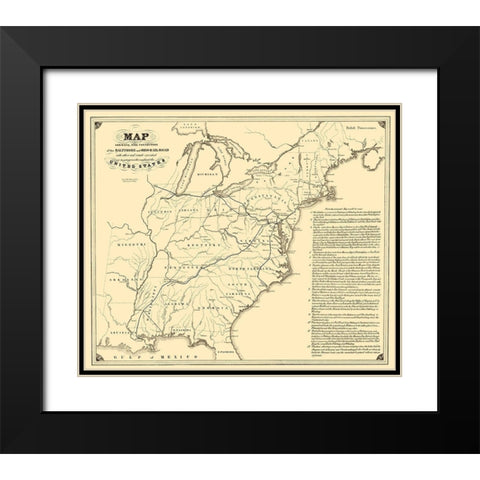 Baltimore and Ohio Railroad with Connections 1840 Black Modern Wood Framed Art Print with Double Matting by Weber
