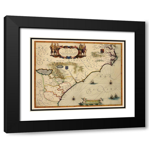 Southeast United States - Blaeu 1640 Black Modern Wood Framed Art Print with Double Matting by Blaeu